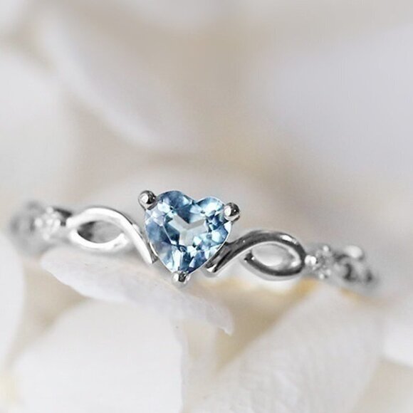 🌸Gorgeous Cute Heart Shaped 925 Silver Blue Diamond Ring for Women, F017 - Picture 5 of 7